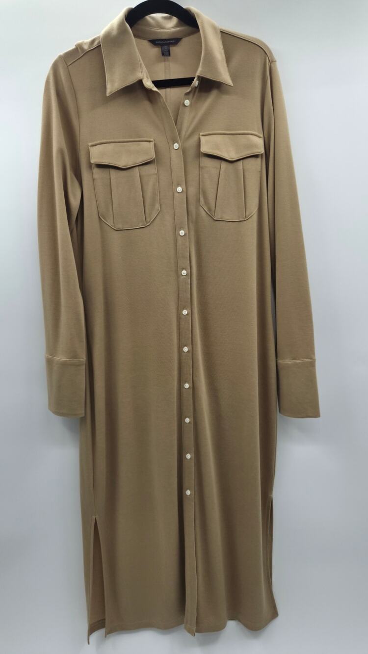 Banana Republic Tan Khaki Soft Shirt Dress Large Tall